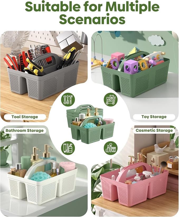 4 Pack Portable Shower Caddy, Integrated Handle, Reinforced Plastic, Organizer Storage Bathroom Supplies and Beauty Products, Cleaning Supplies, Shower Basket for Home, Dorm, Shelf and Cabinet - Image 6