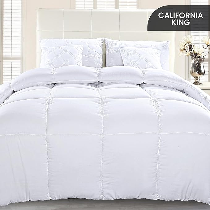 Utopia Bedding California King Comforter Duvet Insert, Quilted White Comforter with Corner Tabs, Box Stitched Down Alternative Comforters California King Size 96 x 102 inches