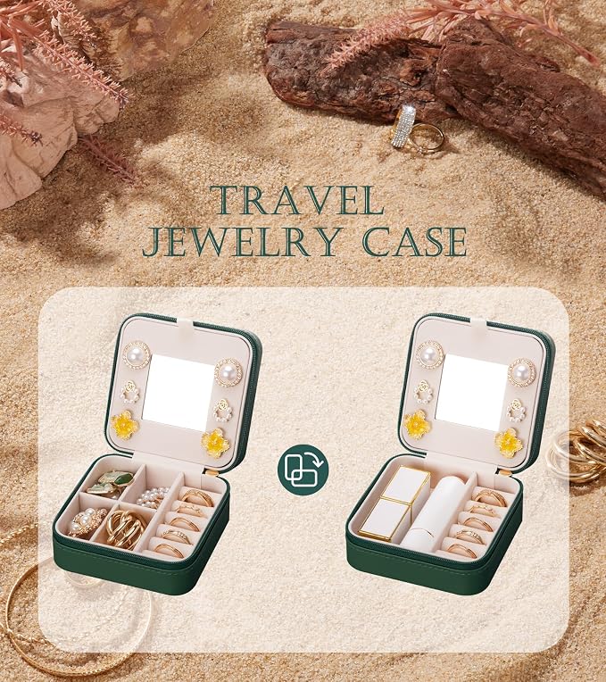 Enthralite Travel Jewelry Box for Gift: Traveling Jewelry Case for Girls Women - Mini Organizer for Necklaces Earrings Green A - Image 6
