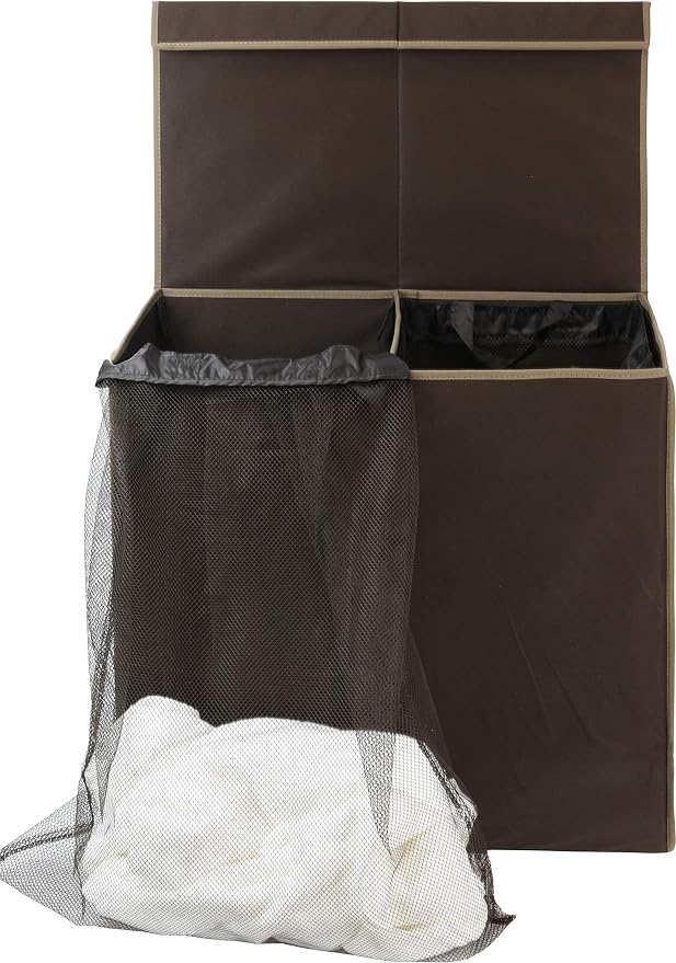 Simple Houseware Double Laundry Hamper with Lid and Removable Laundry Bags, Brown - Image 5