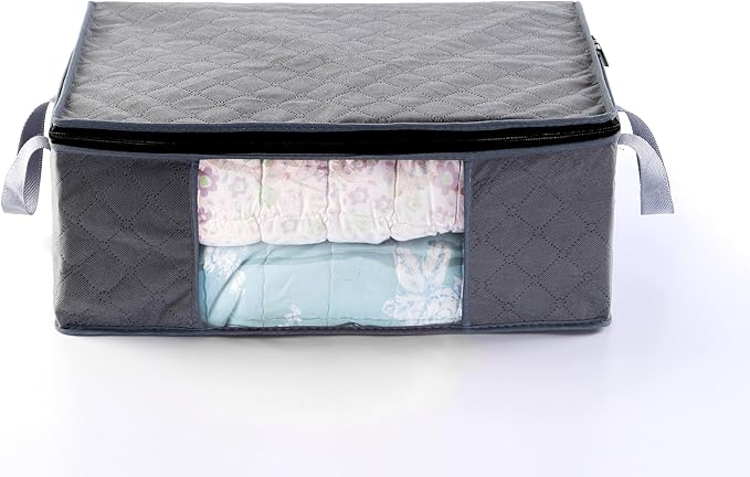Storage Clothes Bins Closet Bags - 35L Containers Organizer Boxes Clothing Bin Organization for Organizing Blanket Pillow Sheet Sweater, Foldable Bedroom Small Storage Totes With Lids Zipper, 3pc Pack