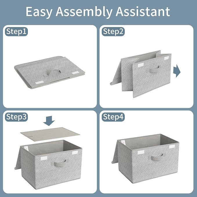 GRANNY SAYS Storage Baskets with Lids, Clothes Storage Boxes, Fabric Storage Bins, Keepsake Box, Closet Organizers and Storage, Gray, 2-Pack - Image 8