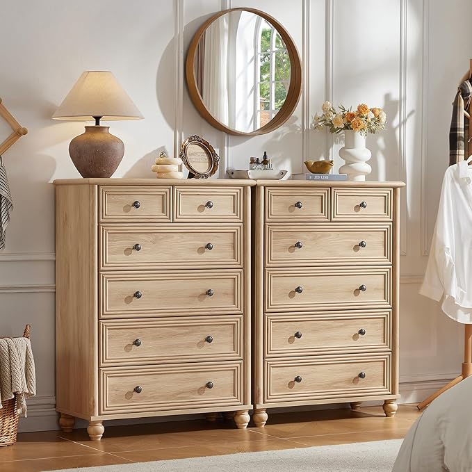 RWYHG Farmhouse 6 Drawer Dresser, 15.75"D x 31.5"W x 43.5"H Chest of Drawers for Bedroom, Natural Tall Dresser with 4 Solid Wood Feet, Wood Storage Dressers Organizer for Living Room Hallway Closet