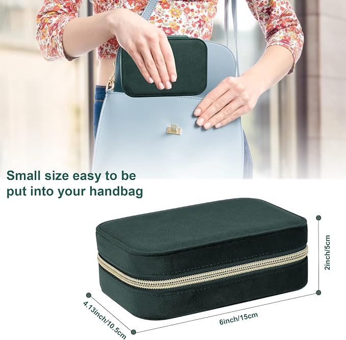 Dajasan Velvet Travel Jewelry Box, Mini Travel Jewelry Case, Small Portable Travel Jewelry Organizer for Women Girls (Green) - Image 2