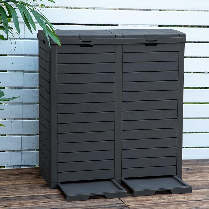 DWVO 76 Gallon Outdoor Resin Trash Can with Dual Lid and Drip Trays, 248 Quart Hideaway Garbage Bin for Porch, Backyard - Image 2