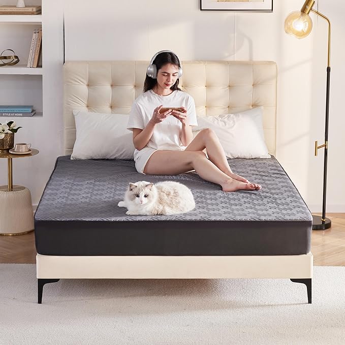 BDEUS Waterproof Mattress Protector King Size with Straps Noiseless Bed Cover Deep Pocket Fitted Up to 18" Depth Mattress Pad Soft Breathable Machine Washable for Bedroom, Hotel(Gray)