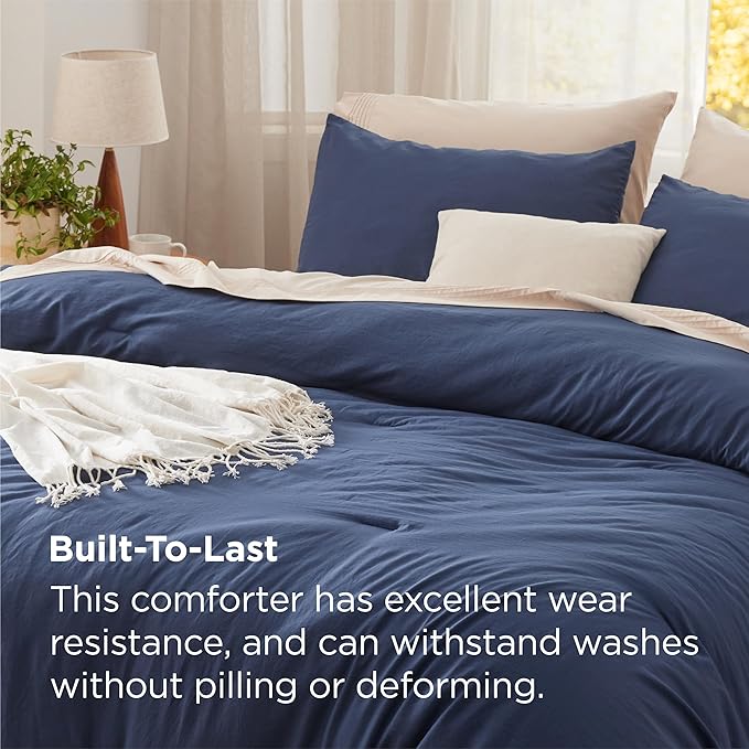 Bedsure Oversized Queen Comforter Set, Navy Soft Prewashed Bedding for All Seasons, 3 Pieces GentleSoft™ Bed Set, 1 Lightweight Comforter (98"x98") and 2 Pillowcases (20"x26")