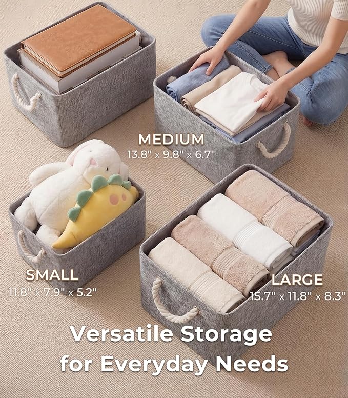 TheWarmHome Storage Bins for Shelves - 11.8x7.9x5.2 inch Grey Small Storage Baskets for Organizing, Fabric Storage Cubes Closet Organizer for Home Nursery Gift Decorative (Gray) - Image 6