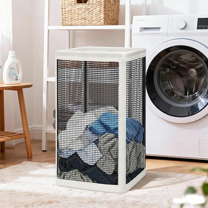 STORAGE MANIAC Mesh Laundry Hamper, 23.7 Gal. Tall Laundry Basket for Airflow, Strong Metal Dirty Clothes Hamper for College Dorm, Bedroom, Bathroom, Clothes Bin, White & Black - Image 7