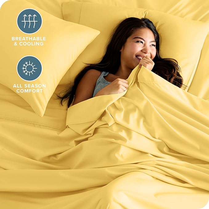 Bare Home King Sheet Set - 1800 Ultra-Soft Microfiber King Bed Sheets - Double Brushed - Deep Pockets - Easy Fit - 4 Piece Set - Bedding Sheets & Pillowcases (King, Lemon Drop)