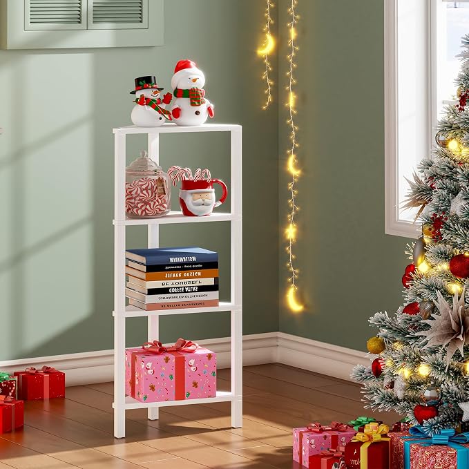 TUTOTAK Corner Shelf, 4-Tier Corner Bookshelf for Small Space, Narrow Display Corner Shelf Stand with Storage Rack, for Living Room, Bedroom, White BS05BW004 - Image 3