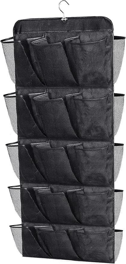 MISSLO 30 Large Pockets Dual Sided Hanging Shoe Rack for Closet Organizer with Rotating Hanger Hanging Shoe Shelves, Black by MISSLO
