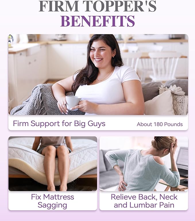 SINWEEK 3 Inch Firm Queen Mattress Topper with Cooling Gel Memory Foam & Ventilated Cover - Stretch Straps & Anti-Slip Bottom, CertiPUR-US Certified, Pressure Relief for Back/Stomach/Side Sleepers