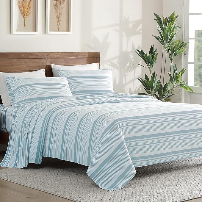 ClevaHome Classic Stripe Sheet Set - 3 Pieces Super Soft & Breathable Bed Sheet Set with Deep Pocket, Enhanced Comfort & Easy Care (Twin, Glacier Stripe)