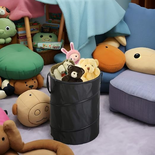 Collapsible Trash can/Folding Garbage Cans,Portable Trash can,Pop Up Trash Can,for Camping Garbage Can Collapsible,Clothes and Toys Recycle bin (Black) - Image 2
