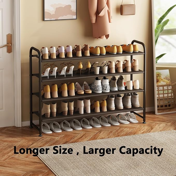 INGIORDAR Shoe Rack 4 Tier Long Storage Organizer Wide Metal Shoe Shelf for Closet Entryway Brown - Image 4