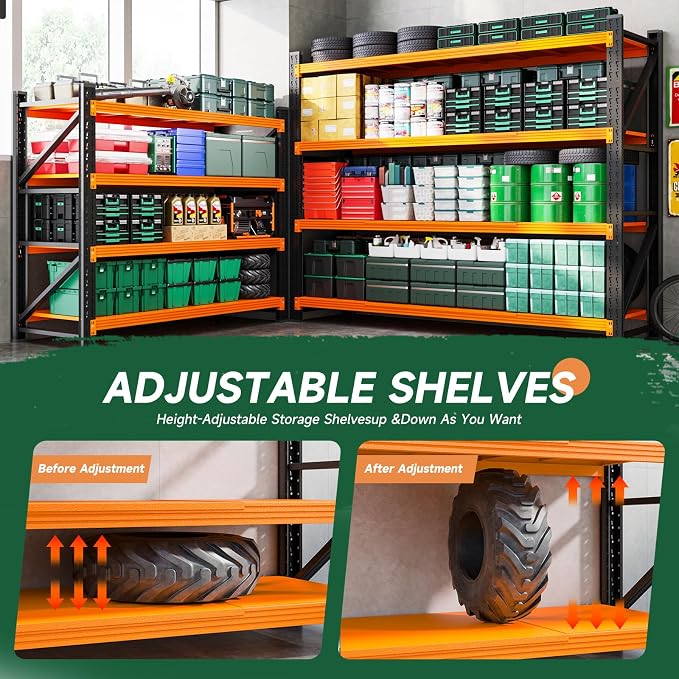 Letaya 4000LBS Heavy Duty Storage Shelves,60" W Metal Garage Shelving Units,4 Tier Large Tall Industrial Shelving,Adjustable Utility Rack Shelf for Warehouse,Basement (Orange, 60" W x 24" D x 70" H) - Image 4
