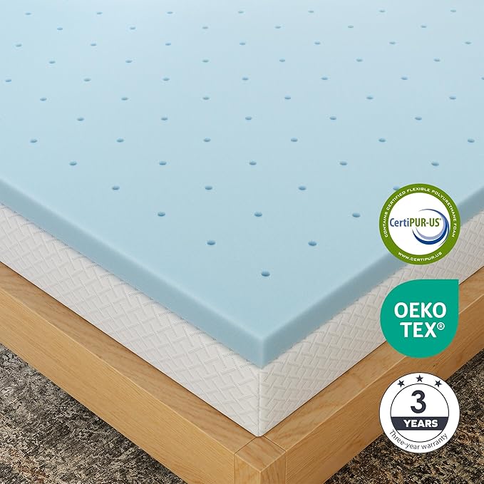 EGOHOME 4 Inch Twin XL Memory Foam Mattress Topper, Cooling Gel Infused & Pressure Relieving Pad in a Box, Dorm Room Essentials, CertiPUR Certified, Blue