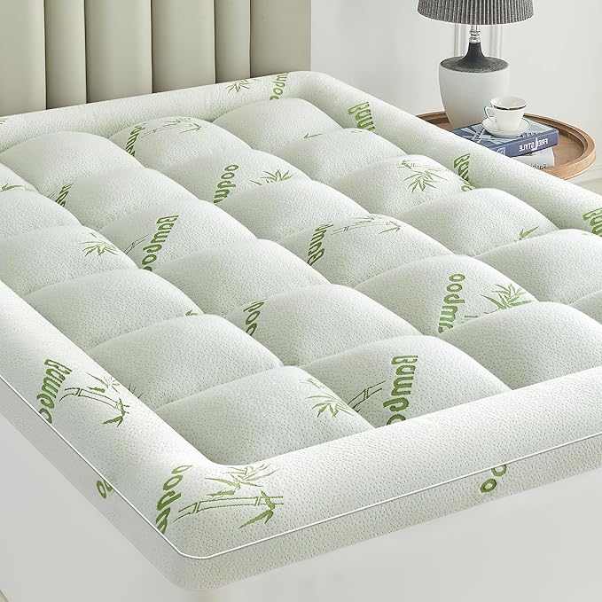 Ultra Soft Mattress Topper Queen Size Viscose Derived from Bamboo, Thick Pillow Top Mattress Pad Cover for Back Pain, Cooling Mattress Protector with 8-21 Inch Deep Pocket