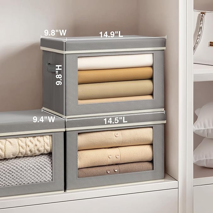 Homsorout Storage Bins, Storage Baskets for Shelves with Window, Fabric Storage Bins with Handle, Foldable Storage Cubes Boxes for Organizing for Clothes, Towels, Books, 3 Pack, Grey - Image 6