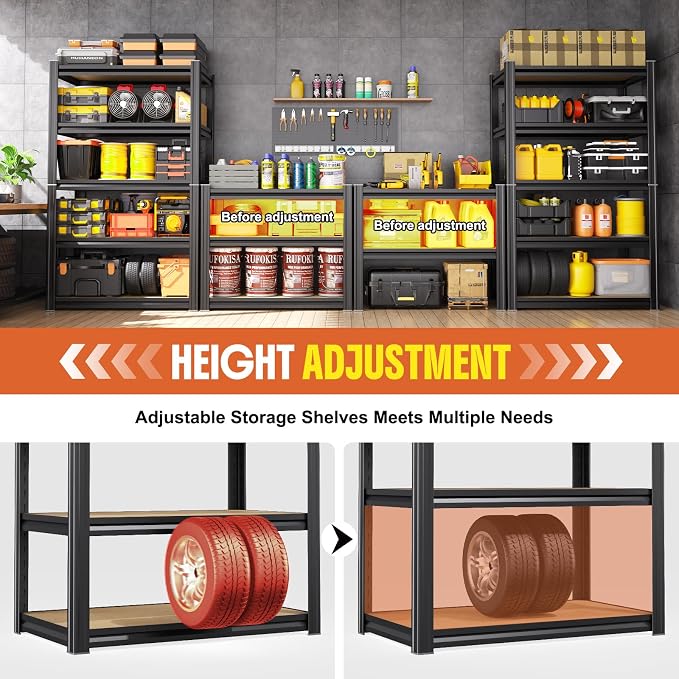 71.2''H Storage Shelves, 2000lbs Garage Shelving,Adjustable Heavy Duty Shelving Unit,5T Tall Garage Shelves，Wood Metal Standing Shelf Units,Utility Rack for Kitchen 2Pack - Image 3