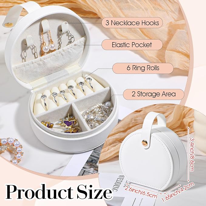 6 Pack Travel Jewelry Case, Mini Leather Bridesmaid Jewelry Gift Box Bulk, Half Moon Design, Detachable Handle, Small Earring Storage Organizer for Women Girls Bridesmaid Proposal Gifts (White) - Image 2