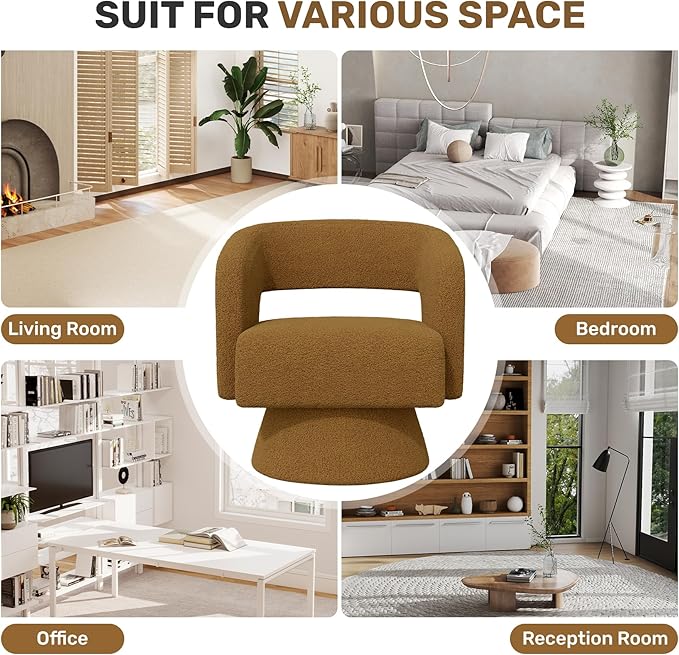 Nebuaegis Swivel Accent Chair Set of 2, Modern Comfy Teddy Barrel Chairs, Oversized Upholstered Round Arm Chair for Living Room, Bedroom, Reading Room, Brown