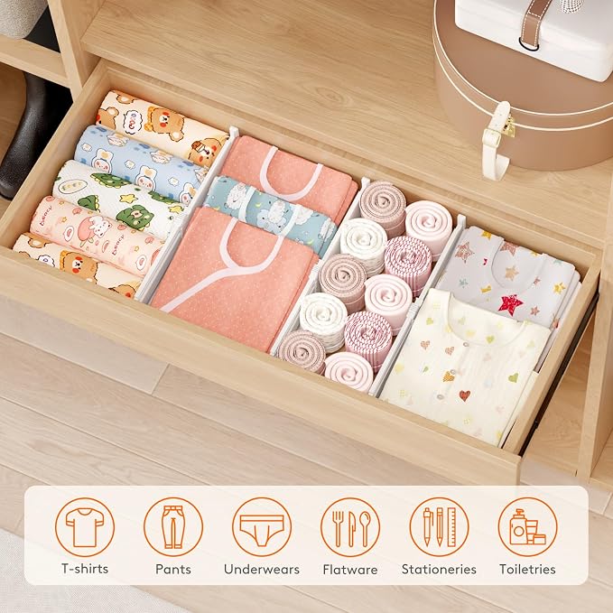 Lifewit 4" Tall 16 Pack Drawer Dividers, 27-42cm/10.5-16.5" Expandable Drawer Divider for Clothes, Adjustable Dresser Drawer Organizers, Drawers Separators for Dresser/Bathroom/Closet/Kitchen White - Image 9