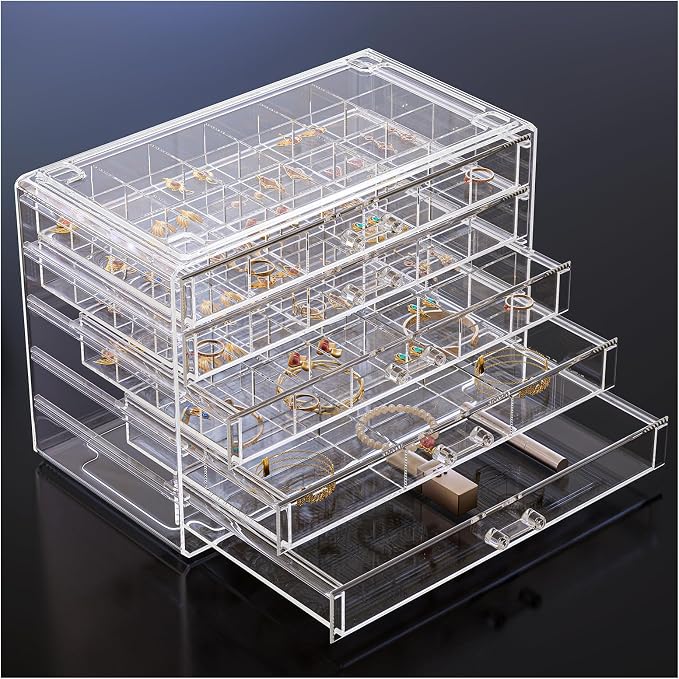 ProCase Acrylic Earrings Holder Organizer Box, Large Clear Earring Jewelry Storage Transparent Stackable Drawers Jewelry Display for Earring Ring Bracelet -Clear, 5 Layers by ProCase