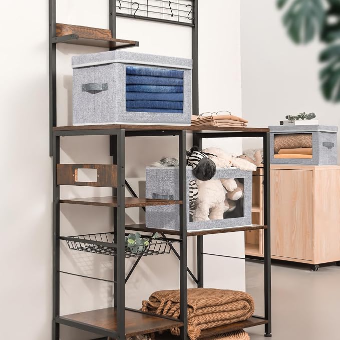 Homsorout Stackable Storage Bins with Lids - Medium Storage Box with Lids, Foldable Storage Bins, Wardrobe Clothes Organizer with Window, Cubes Storage Bins for Living Room, 6 Pack, Blended - Image 5