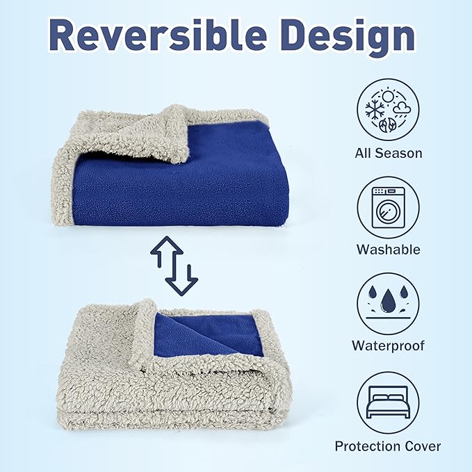 Catalonia Waterproof Blanket, Washable Leakproof Bed Cover for Couples, Reversible Protector Blanket for Bed Couch Sofa, 80X90 inches, Navy/Taupe