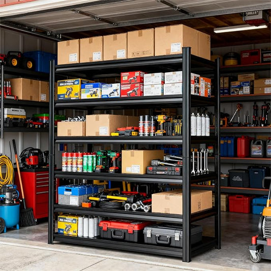 Garage Shelves, 14-48''W Heavy-Duty Storage Shelves, Double-Layer Uprights, Thickened Shelves, Waterproof &Rustproof, Suitable for Indoor & Outdoor Use, Black, 6TIER 36W*16D*77H by Beaunatixx