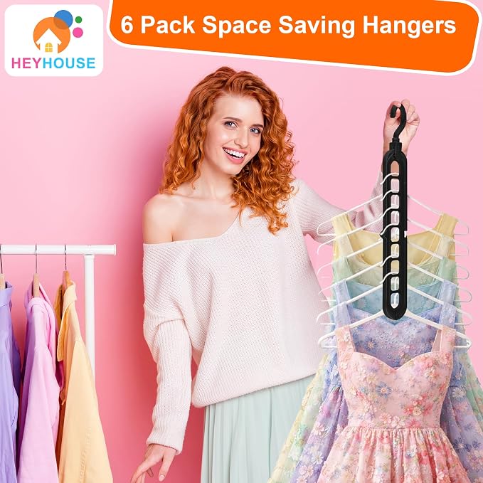Closet Organizers and Storage,College Dorm Room Essentials,Pack of 6 Multifunctional Organizer Magic Space Saving Hangers with 9 Holes Storage Organization for Wardrobe Closet - Image 9