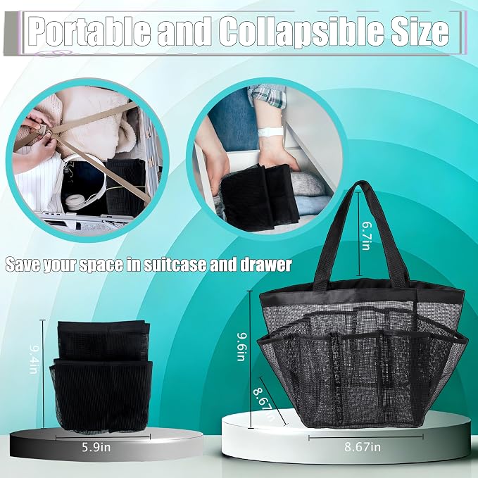 Attmu Mesh Shower Caddy Portable, Quick Dry Hanging Shower Tote Bag for College Dorm Room Essentials, Large Capacity Shower Caddy Dorm for Bathroom Gym Swimming - Image 4