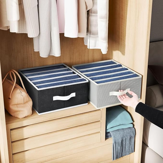 Homsorout Foldable Closet Organizer with Handles - 6 Pack Fabric Wardrobe Dividers for Clothes Storage Jeans, Pants, Sweaters, T-Shirts，Black - Image 4