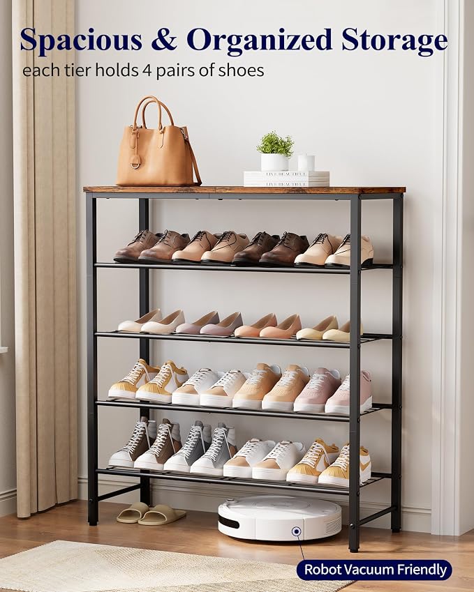Kitsure Shoe Rack for Closet, Rustic Brown Shoe Organizer with Leveling Feet, Sturdy & Rust-Proof Shoe Storage for Entryway, Bedroom, Living Room, 29.5" x 11.4" x 31.2", Brown - Image 3