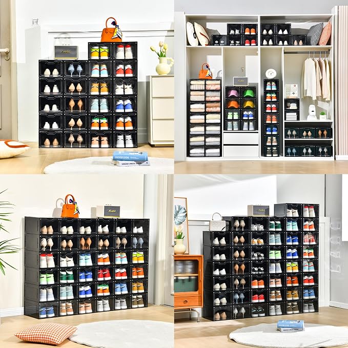12 Pack Shoe Boxes Organizer, Magnetic Door Shoe Storage Boxes, Clear Sneaker Storage Box for Women/Men, Fit up to US Size 12 - Image 5
