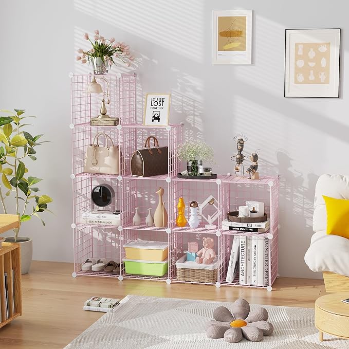 C&AHOME Wire Cube Storage, 12 - Cube Organizer Metal C Grids, Modular Shelves Units, Closet Organizer, Ideal for Home, Office, Living Room, 36.6”L x 12.4”W 48.4”H, Pink UWCS3012P - Image 6