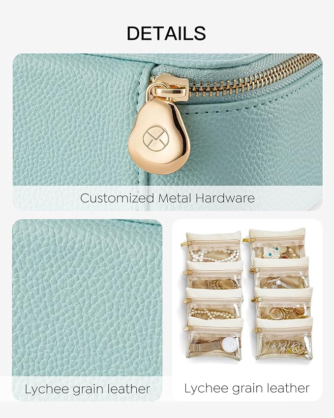 VLANDO Jewelry Travel Case,Travel Jewelry Organizer with Clear Velvet Jewelry Bags 8Pcs Zipper Pouch for Women Girl Gift-Lake Blue - Image 4