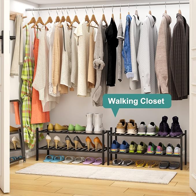 viewcare 2-Tier Black Bamboo Shoe Rack for Entryway, Stackable | Foldable | Natural, Shoe Shelf Storage Organizer for Hallway Closet, Free Standing Shoe Racks for Indoor Outdoor - Image 2