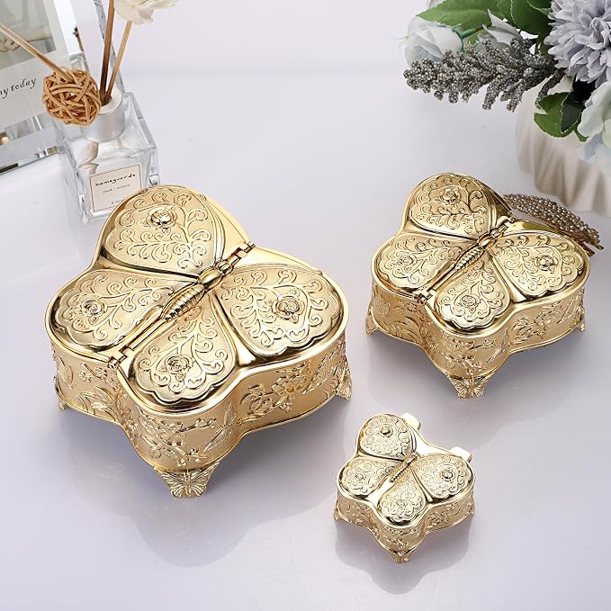Hipiwe Decorative Jewelry Storage Box Gold Trinket Box for Necklace Ring Earrings Organizer Treasure Keepsake Holder for Women, Medium - Image 8