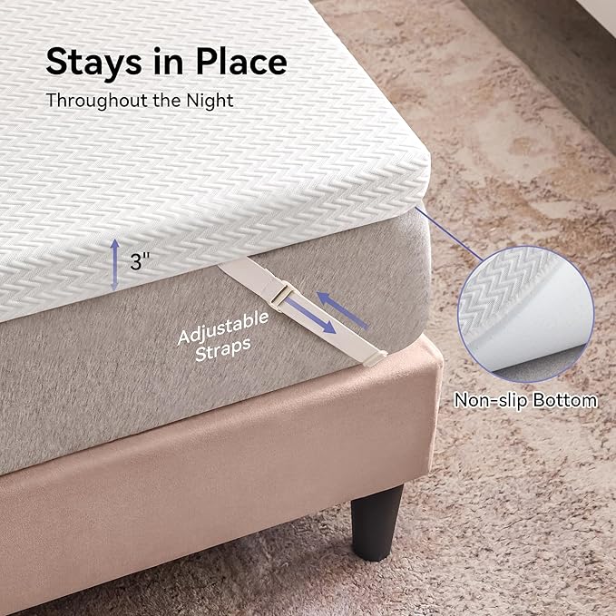 3 Inch Plush Queen Gel Memory Foam Mattress Topper, Cooling Bed Topper with Removable Cover, Soft & Pain Relief & Breathable, CertiPUR-US & Oeko-Tex Certified