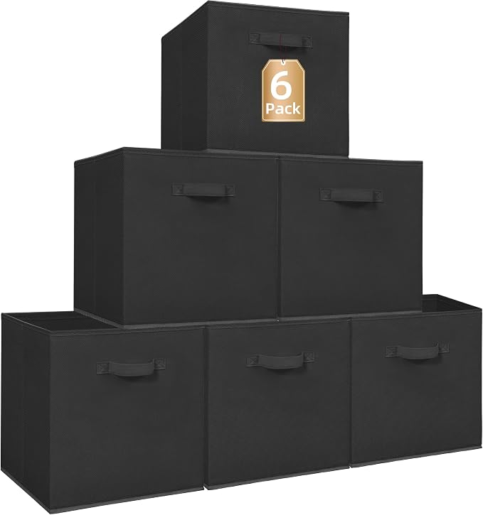 STORAGE MANIAC Storage Cubes, 13 Inch Collapsible Storage Bins with Handles, 6 Pack Fabric Foldable Bins for Organization, Durable Storage Bins for Closet, Shelves, Offices, Toys, 6-Pack Black by STORAGEMANIAC