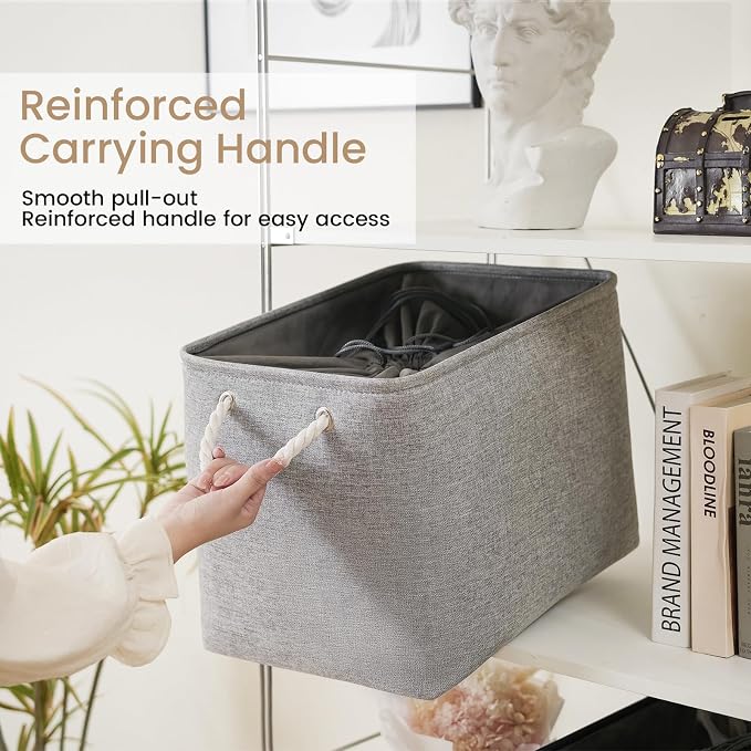 Large Storage Baskets- 16x12x12 inch Storage Bins for Shelves and Closet Organizing, Foldable Fabric Bin for Home Organization Clothes and Laundry (1-Pack, Gray) - Image 3