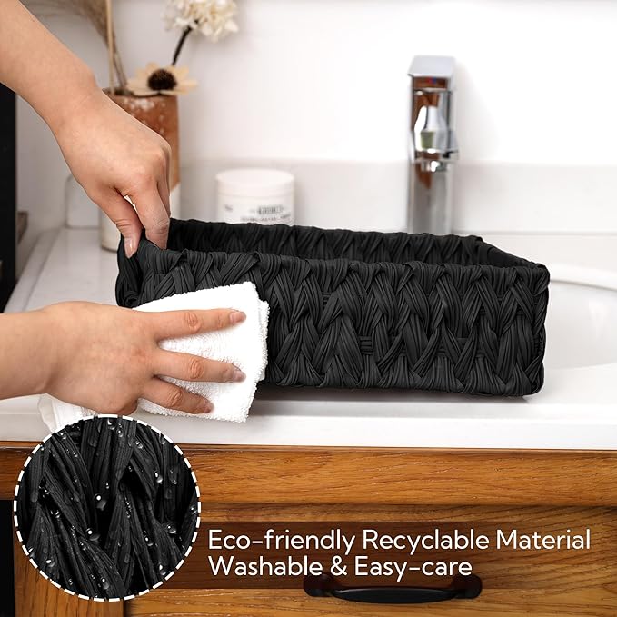 GRANNY SAYS Wicker Storage Basket, Decorative Woven Baskets for Storage, Waterproof Baskets Organizer, Wicker Basket for Organizing, 2-Pack, Black - Image 3