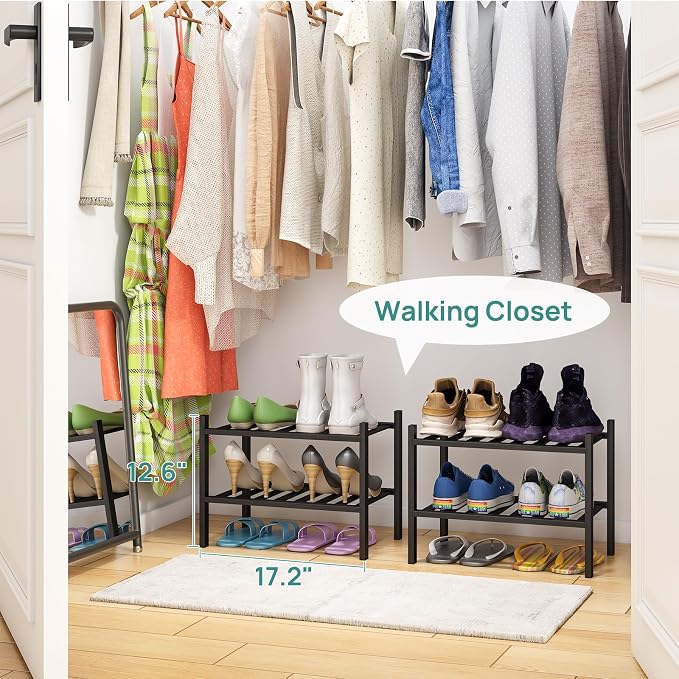 viewcare Black Small Shoe Rack for Entryway,2-Tier Bamboo Shoe Organizer for Hallway Closet, Free Standing Shoe Racks for Indoor Outdoor - Image 5