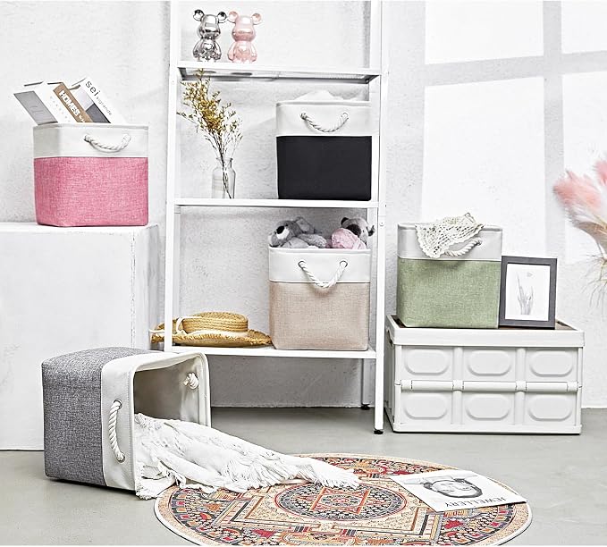 11x11 Inch Cube Storage Bins, 6 Pack Fabric Storage Cubes for Shelves, Cube Organizer Bins with Handles, Cloth Cubby Storage Bins for Home(White/black) - Image 8