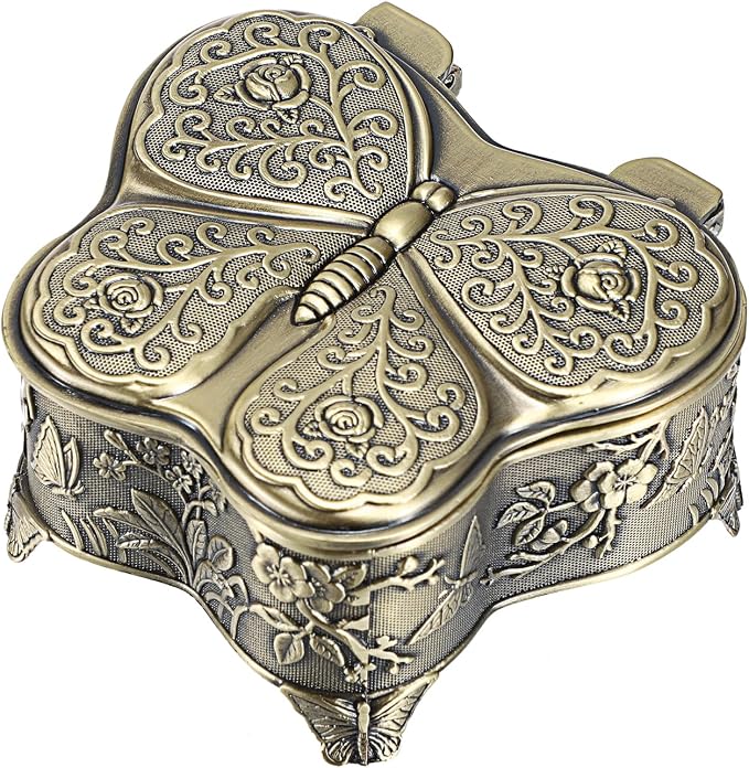 Hipiwe Butterfly Shape Jewelry Organizer Box Vintage Metal Jewelry Trinket Box Small Treasure Chest Ring Holder Earrings Necklace Storage Box Keepsake Box, Bronze by Hipiwe