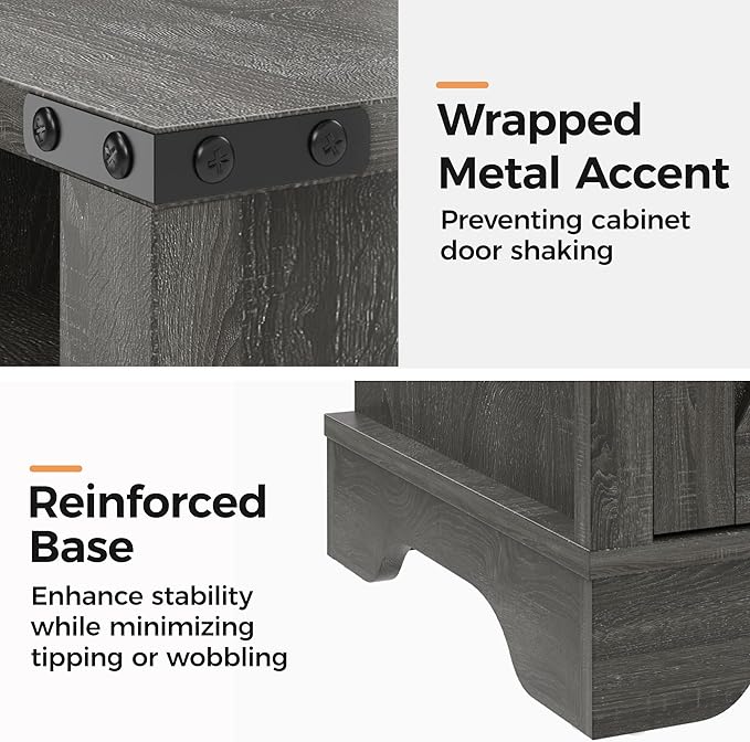 RoyalCraft 25" Tall Nightstands Set of 2, Farmhouse Nightstand with Charging Station, Large End Table with Storage, Wood Grey Bedside Table for Bedroom, Dark Grey