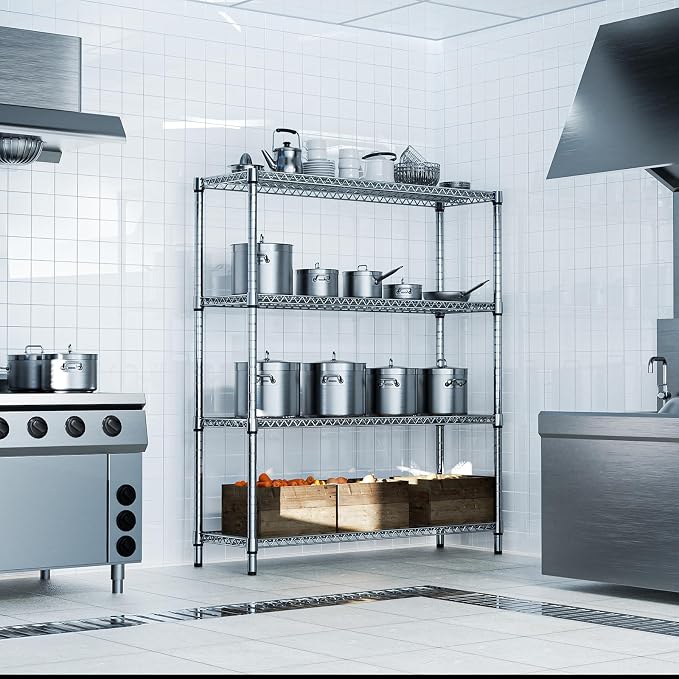 M MZG 2800 LBS 59" W 4 Tier Storage Shelves Rack Metal Wire Shelving Unit, Storage Standing Shelf Organizer for Laundry Bathroom Kitchen Pantry Garage Utility Room, Chrome 17.7" D x 59.1" W x 70.4" H - Image 2